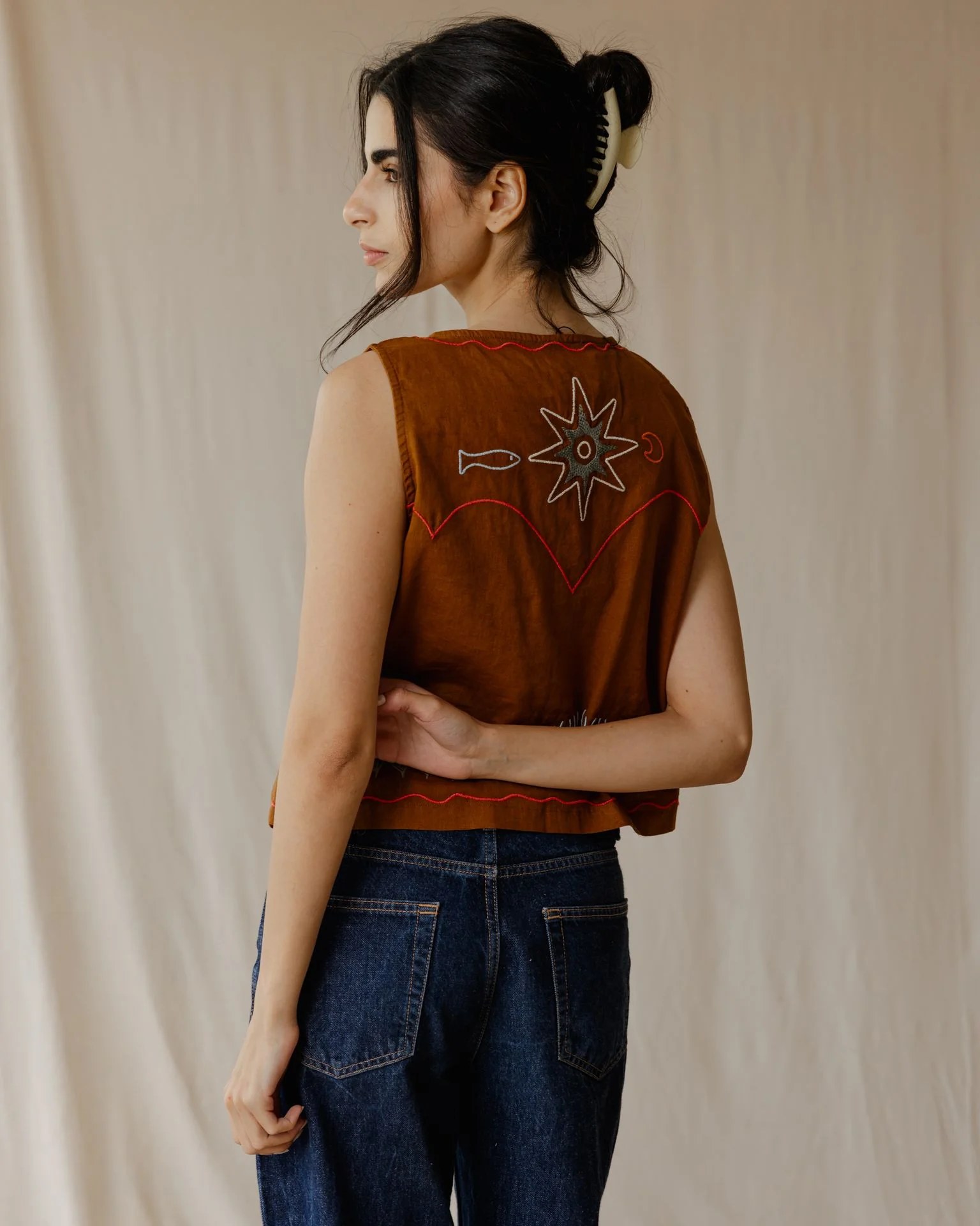 Stitched Memories Vest In Camel