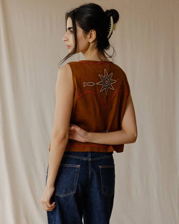 Stitched Memories Vest In Camel