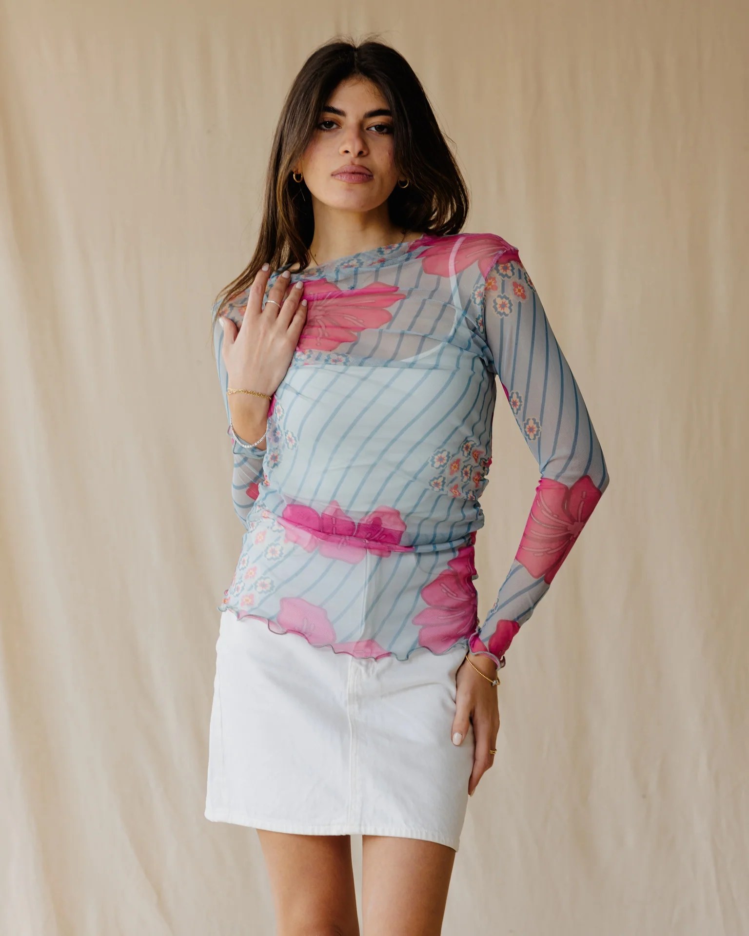 Tropical Mesh Top in Light Blue
