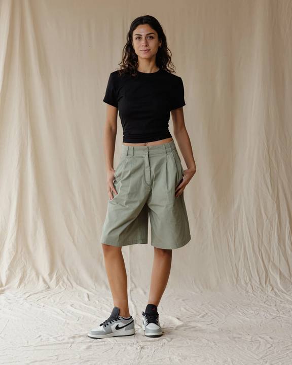 The Pleat Olive Shorts