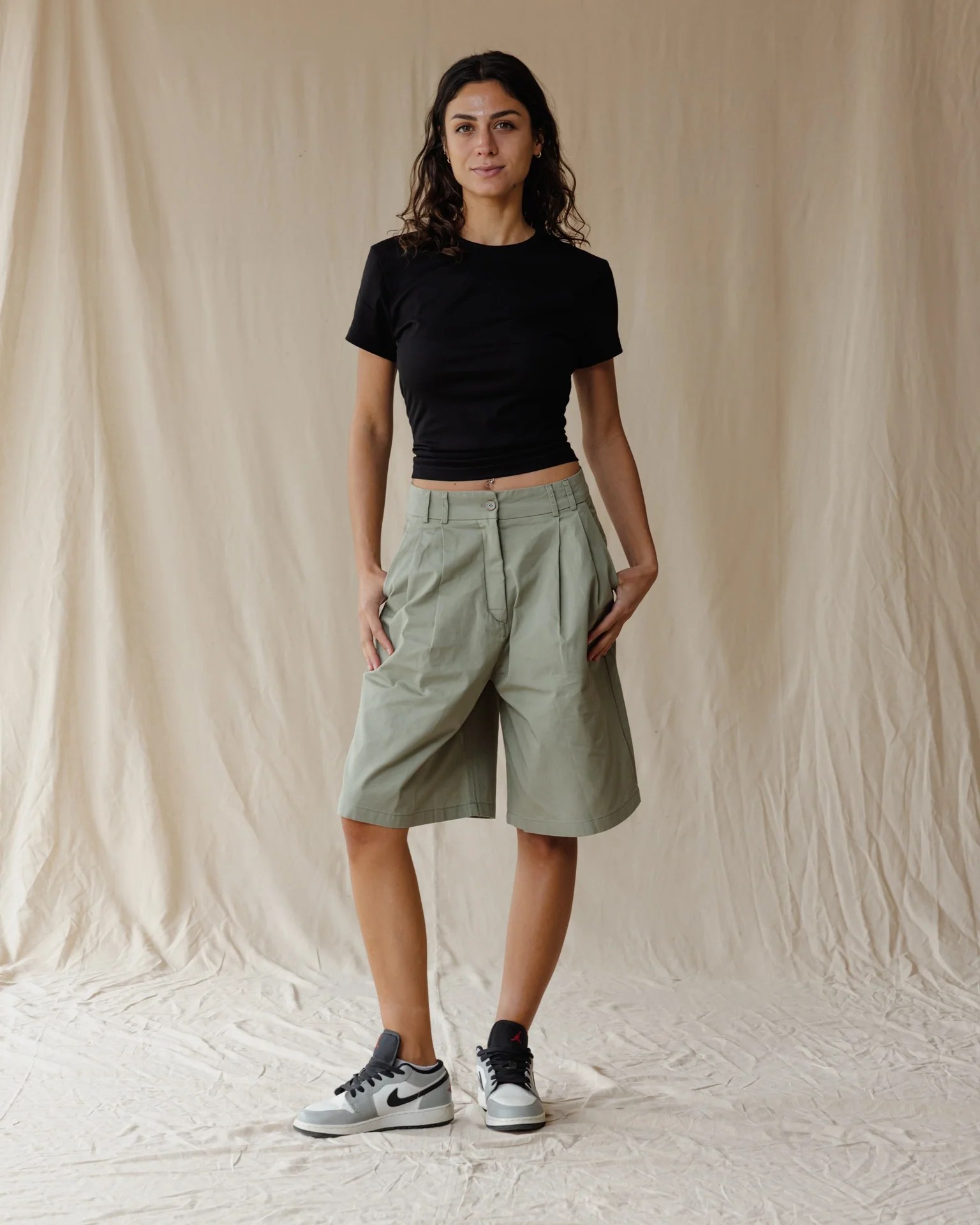 The Pleat Olive Shorts