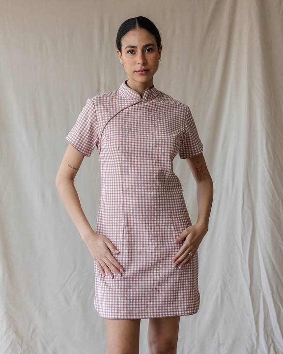 The Kyoto Gingham Dusty Pink Dress