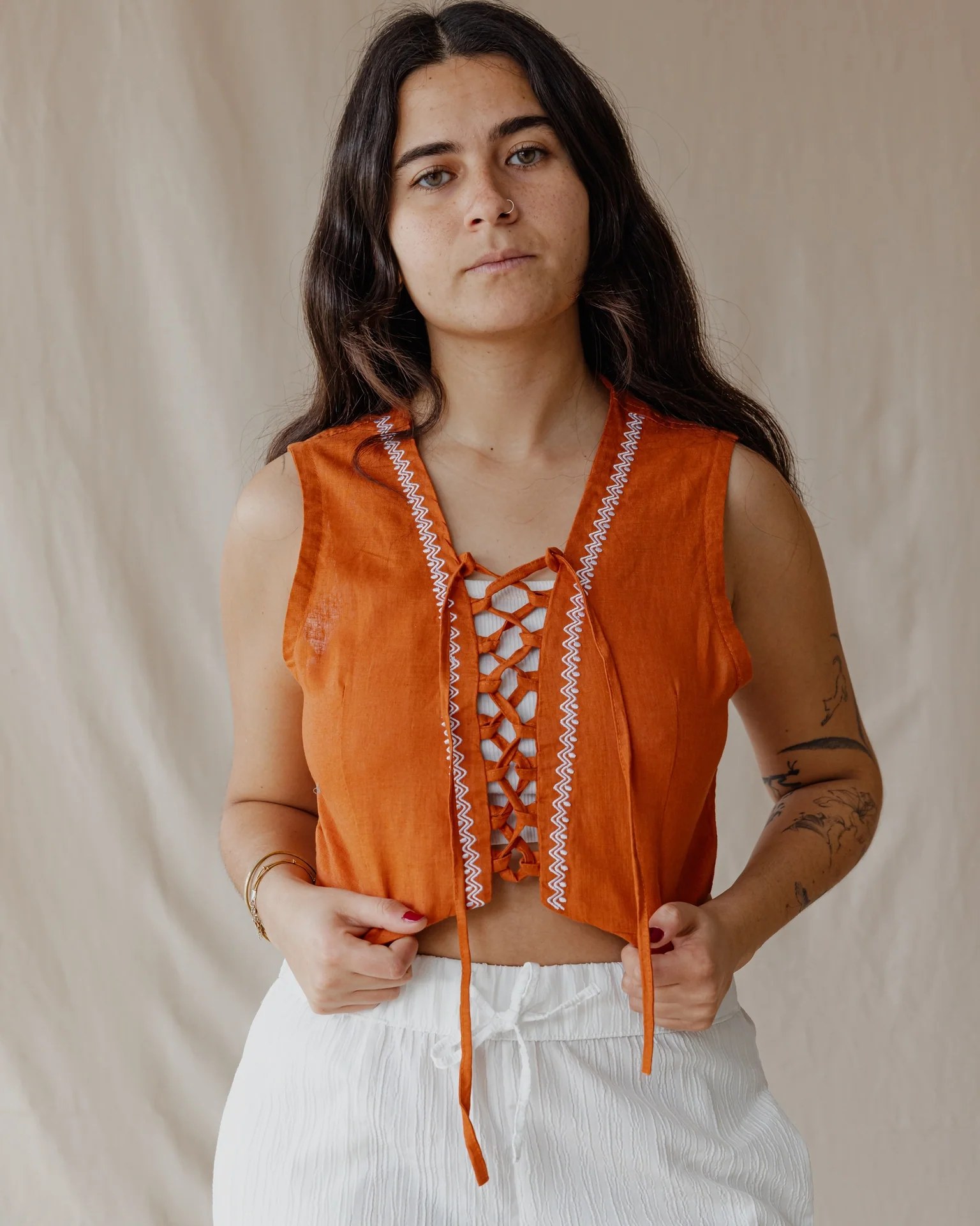Twisted And Woven Vest Orange