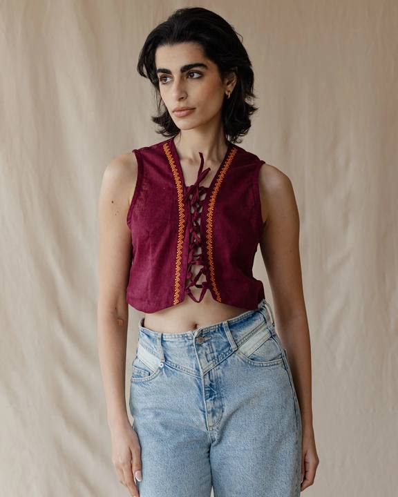 Twisted And Woven Vest Burgundy