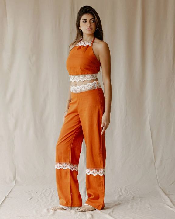 Bloom Linen Set In Orange