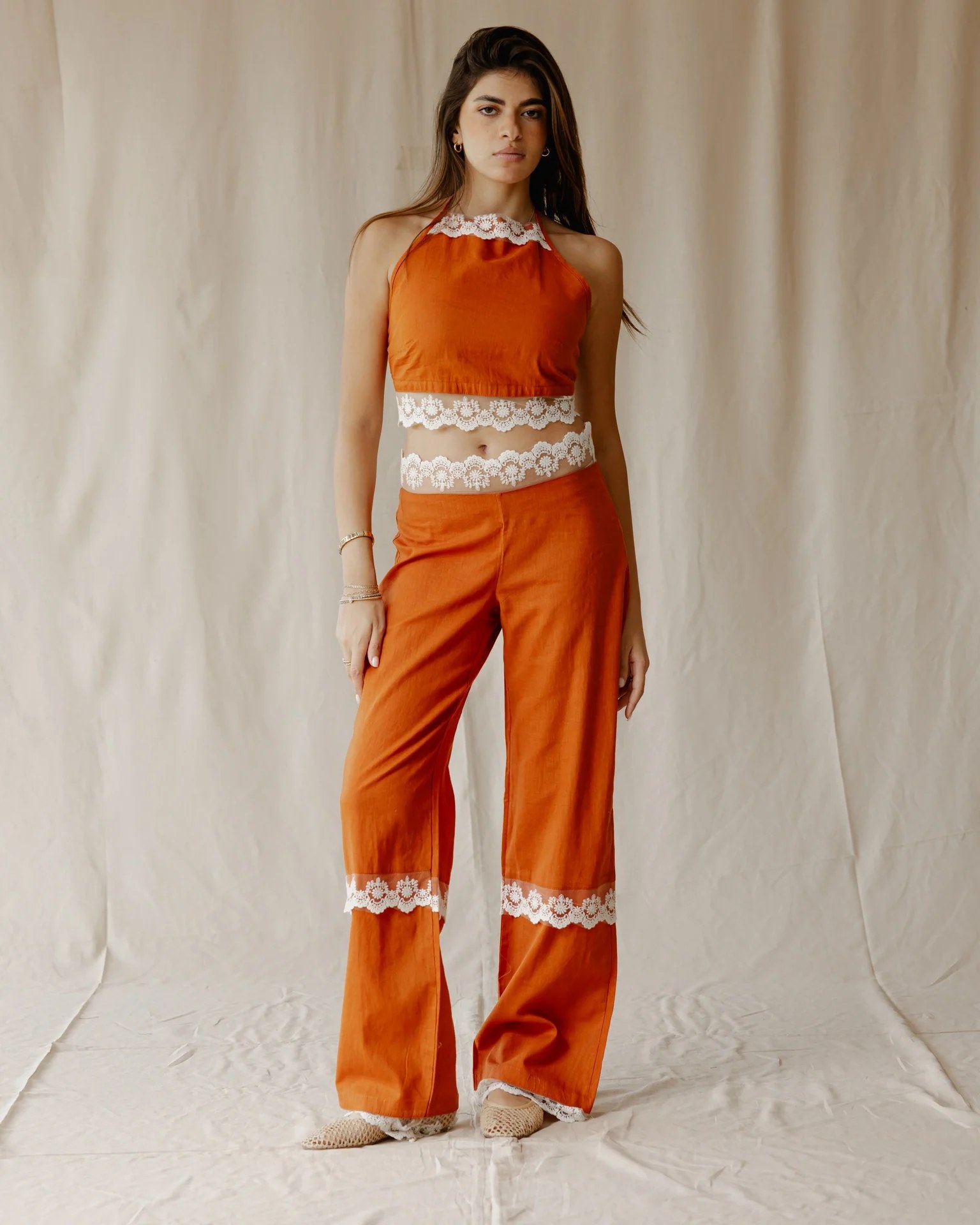 Bloom Linen Set In Orange