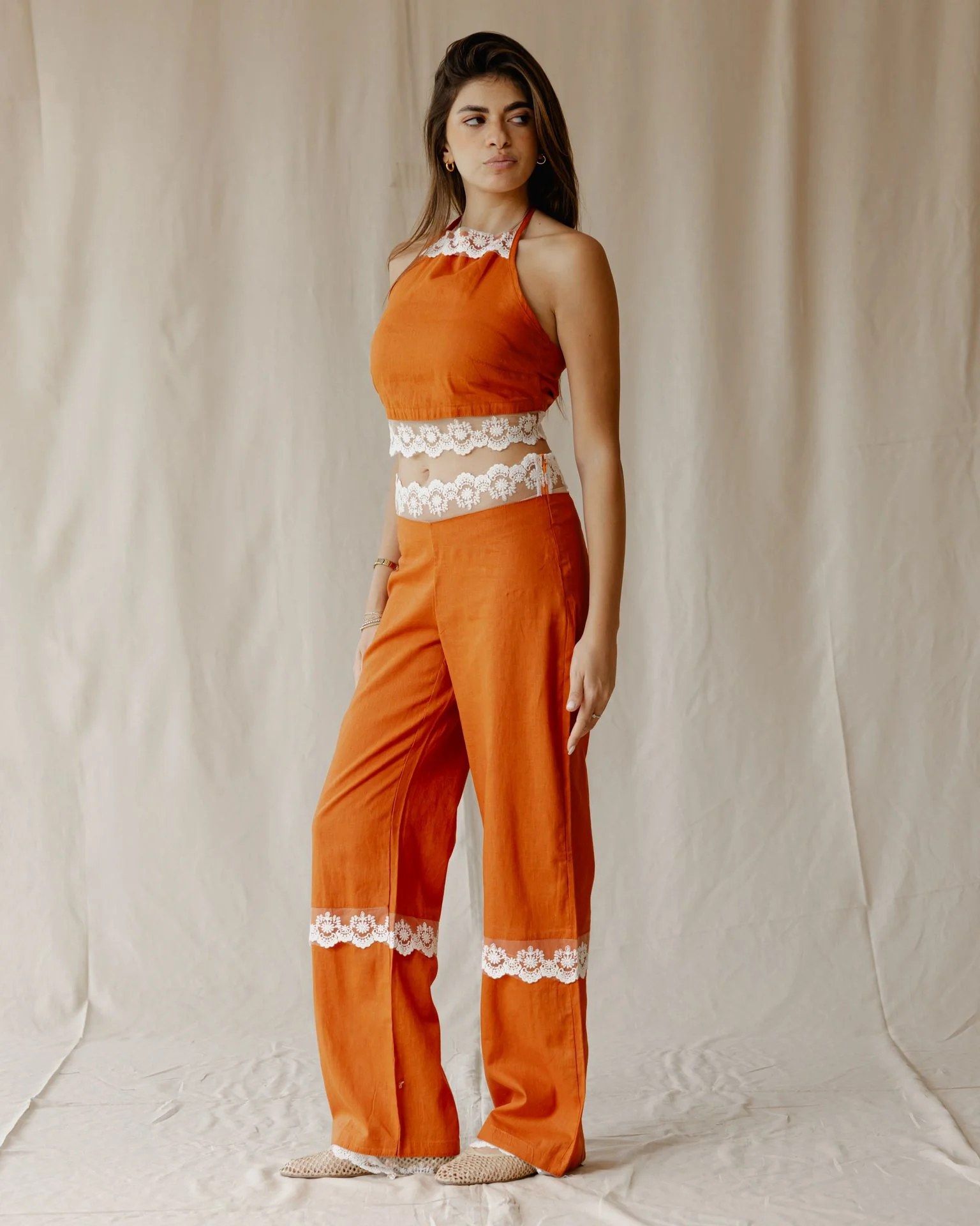 Bloom Linen Set In Orange