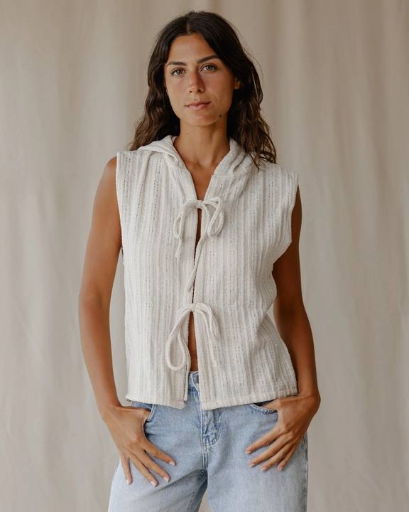 Woven Hooded Off-White Vest