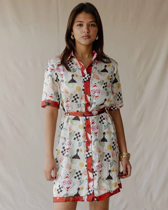 Game Night Satin Shirt Dress