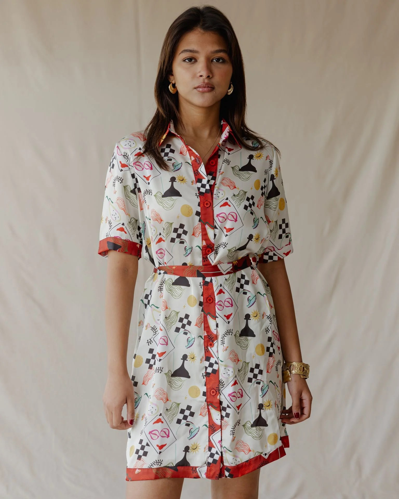 Game Night Satin Shirt Dress