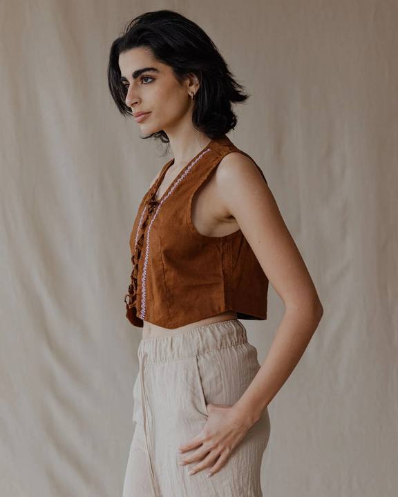 Twisted And Woven Vest Camel