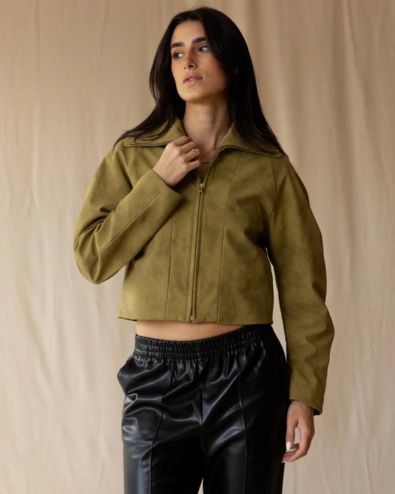 Olive Suede Zip-Up Jacket