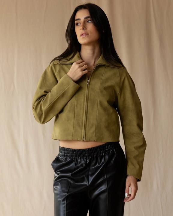 Olive Suede Zip-Up Jacket