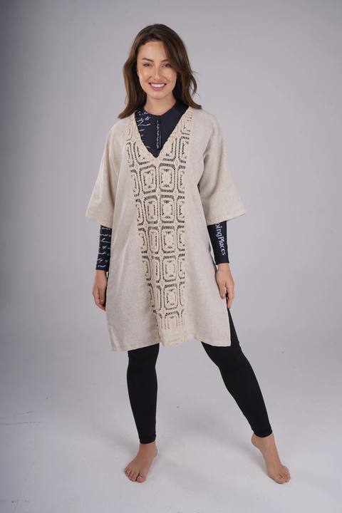Geometric Linen Poncho