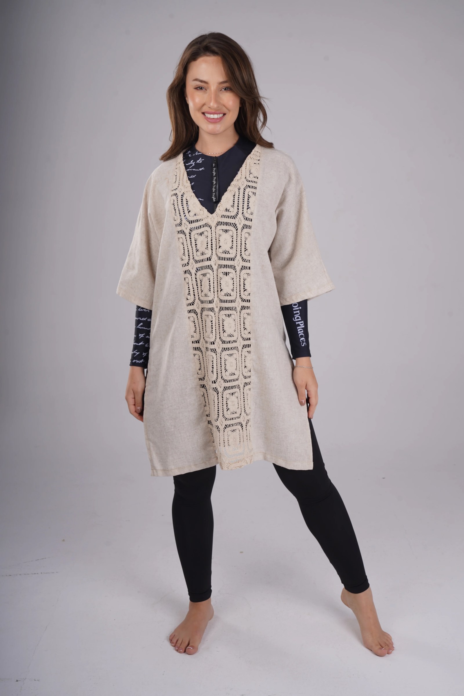 Geometric Linen Poncho