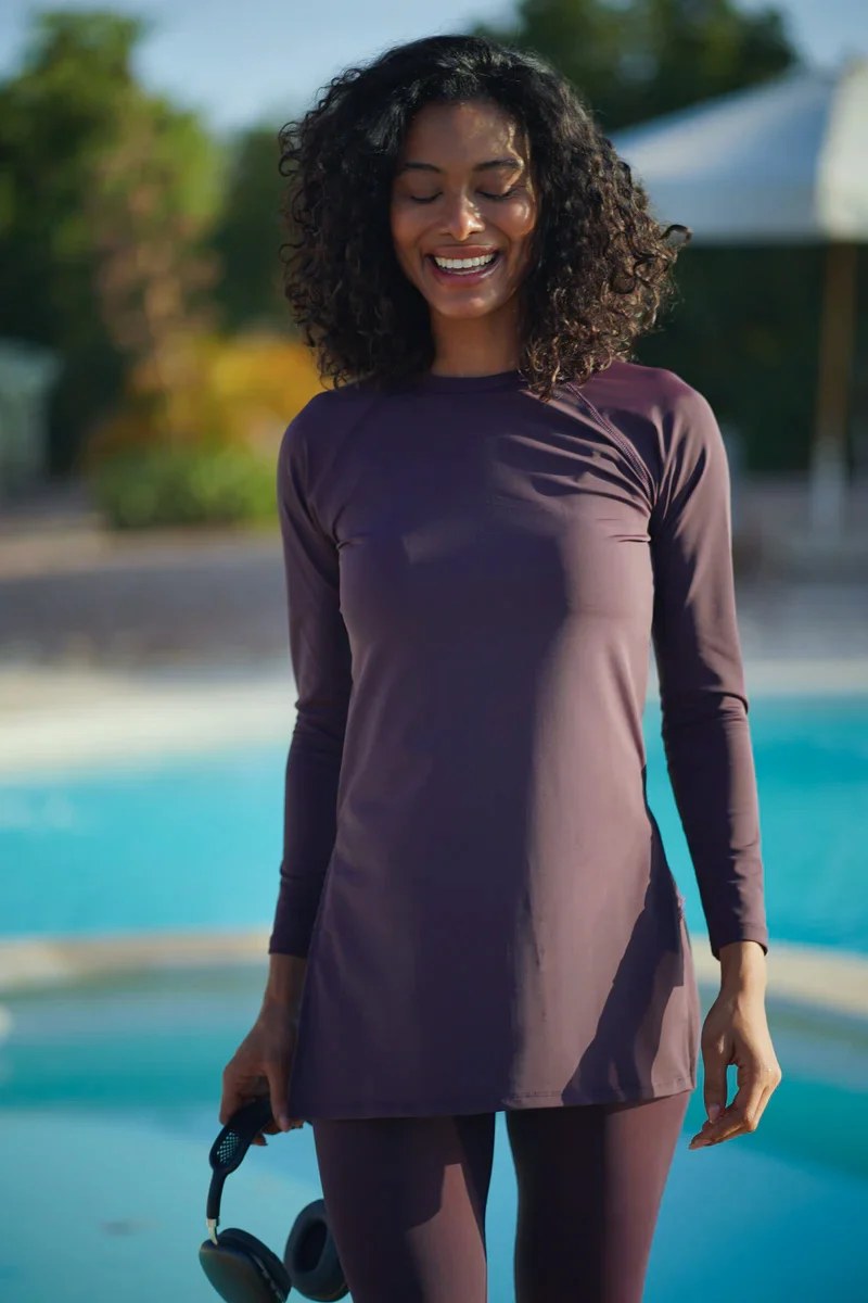 Burgundy Long Sleeve Basic Tee Rashguard
