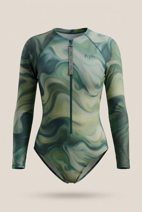 Green Marble Long Sleeve Bodysuit Rashguard