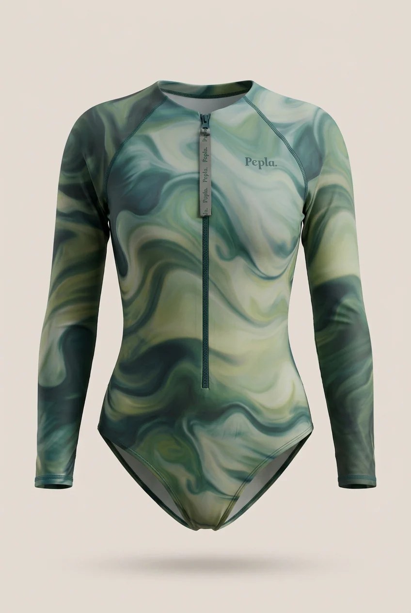 Green Marble Long Sleeve Bodysuit Rashguard