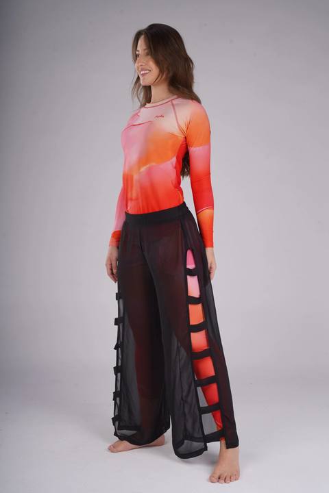 Black Chiffon Side Slit Pants