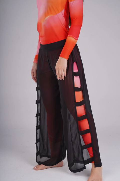 Black Chiffon Side Slit Pants