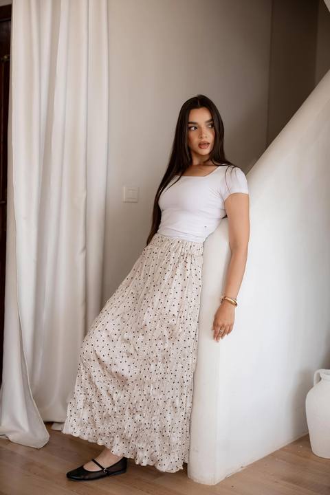 Crushed polka dots skirt in beige