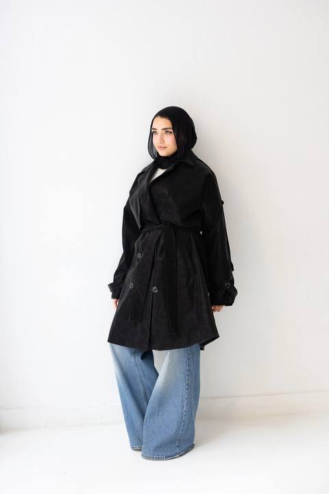 Long leather coat In black