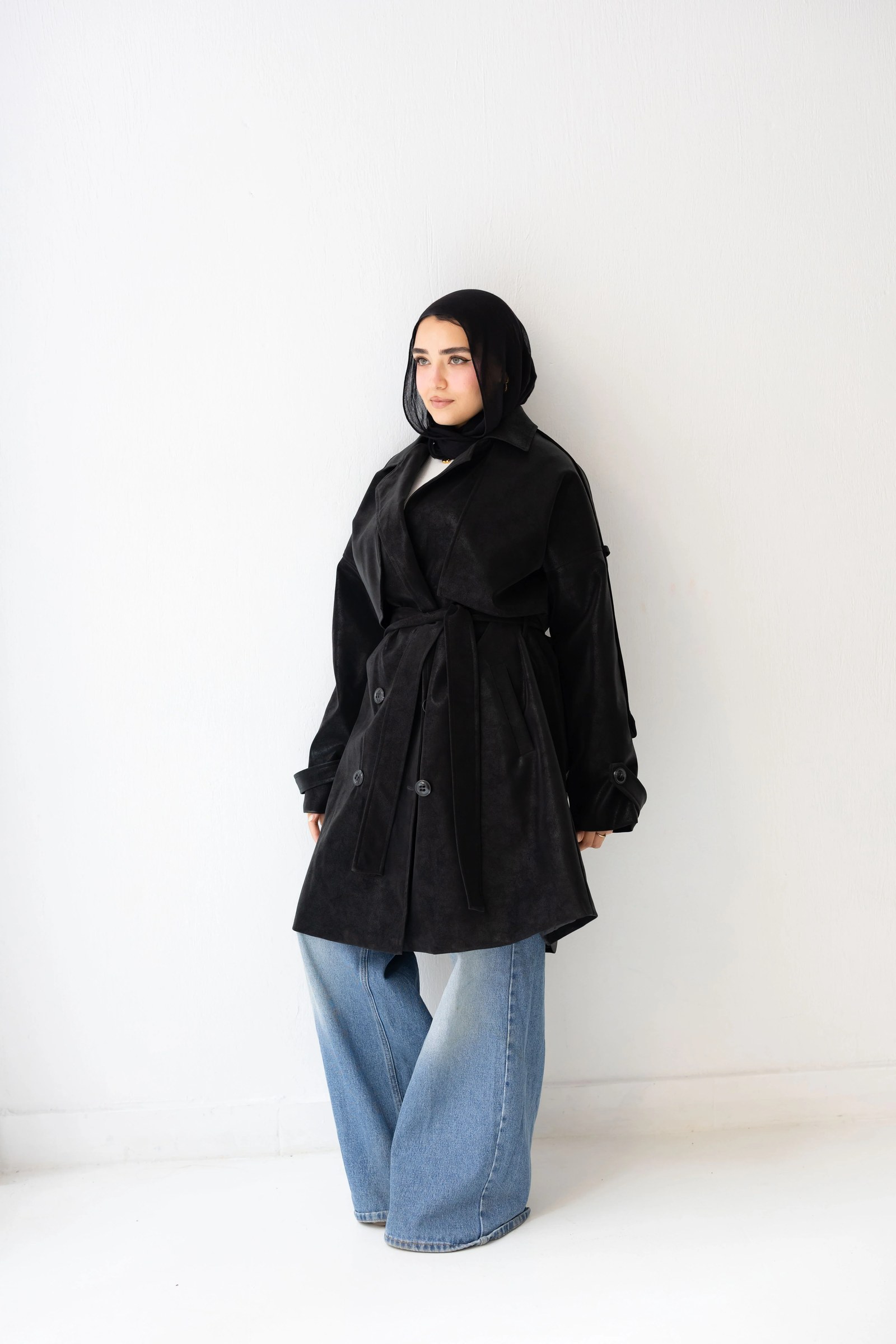 Long leather coat In black