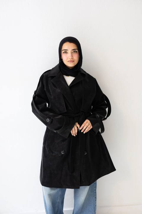 Long leather coat In black