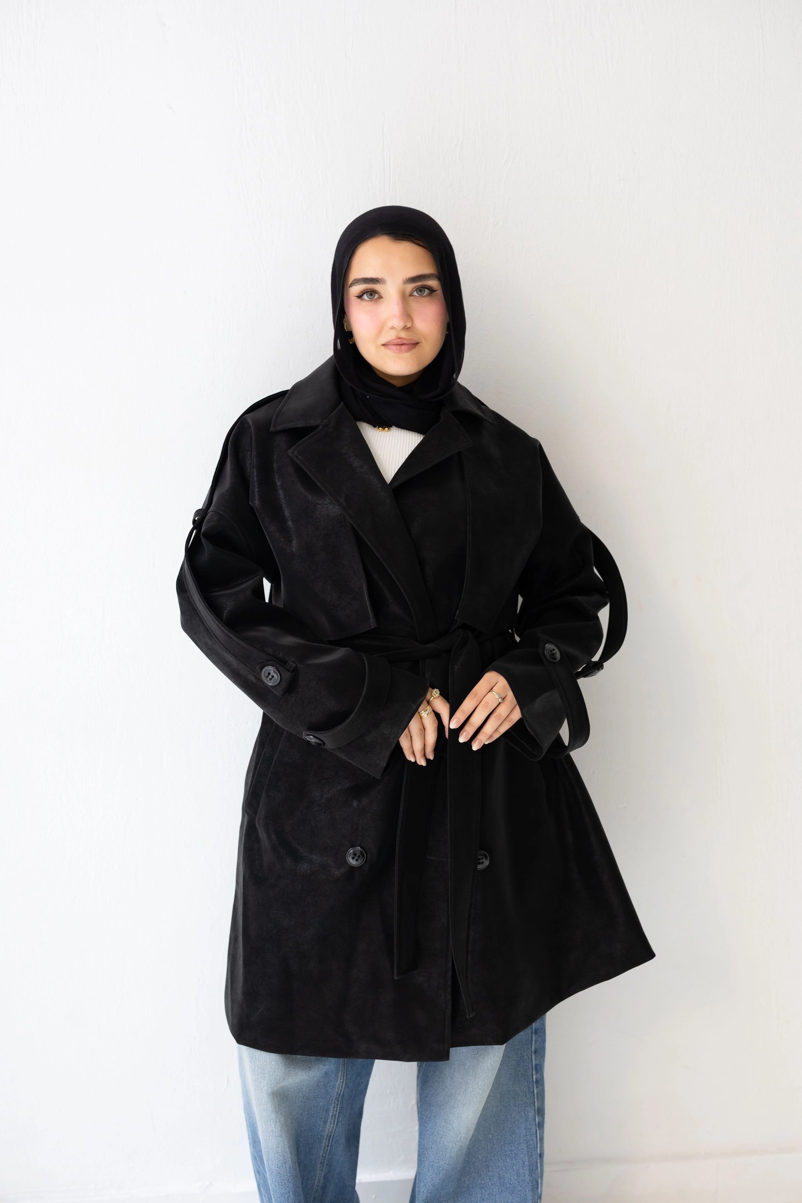 Long leather coat In black