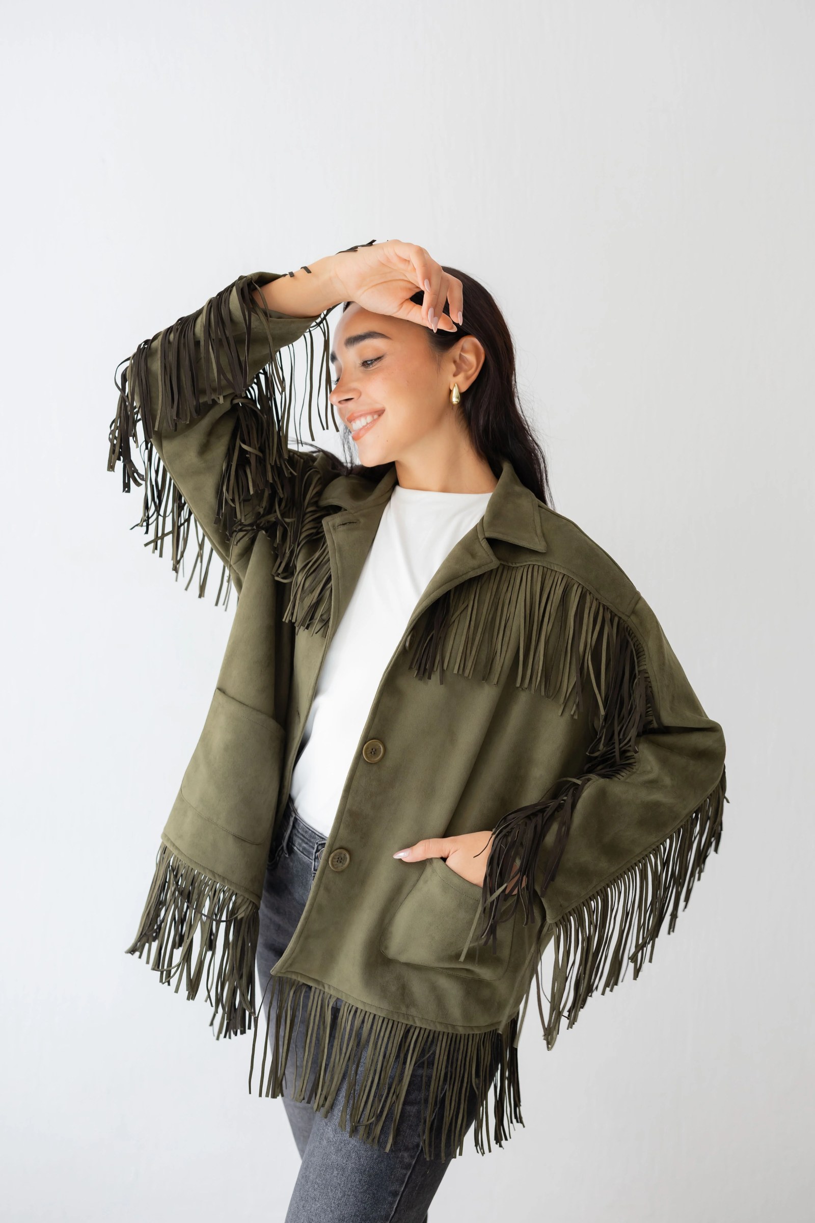 Fringy Tingy Jacket In olive