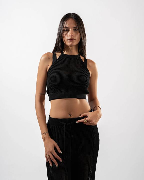 Knitted Crop Top in Black