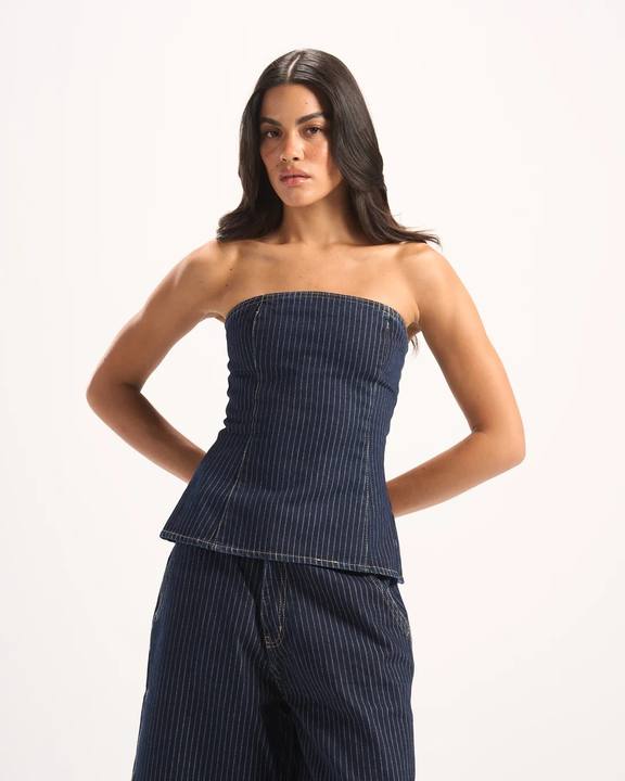 NAVY STRIPED DENIM CORSET