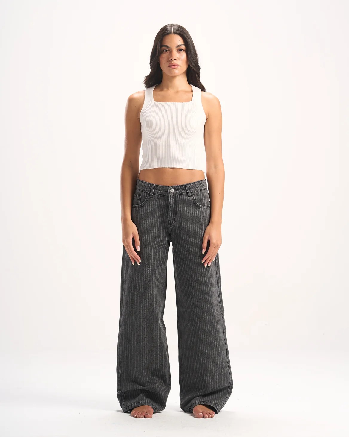DARK GREY STRIPED DENIM PANTS
