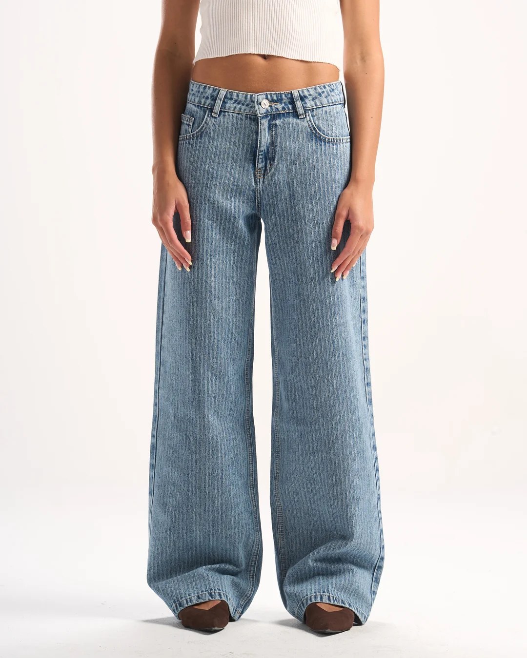 LIGHT BLUE STRIPED DENIM PANTS