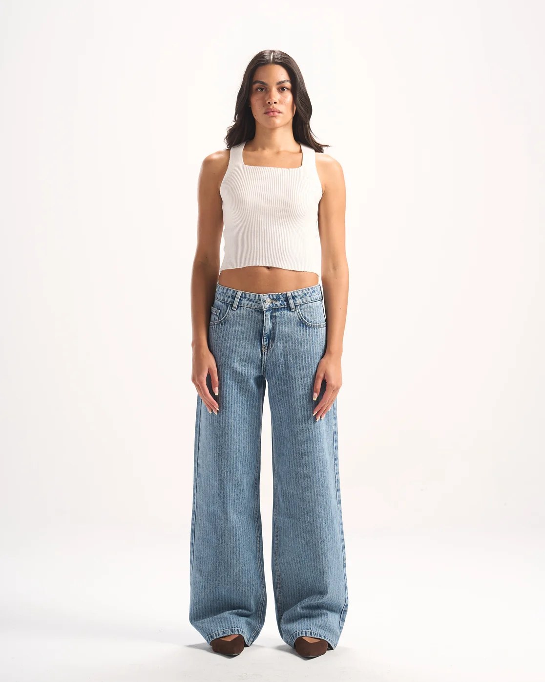 LIGHT BLUE STRIPED DENIM PANTS