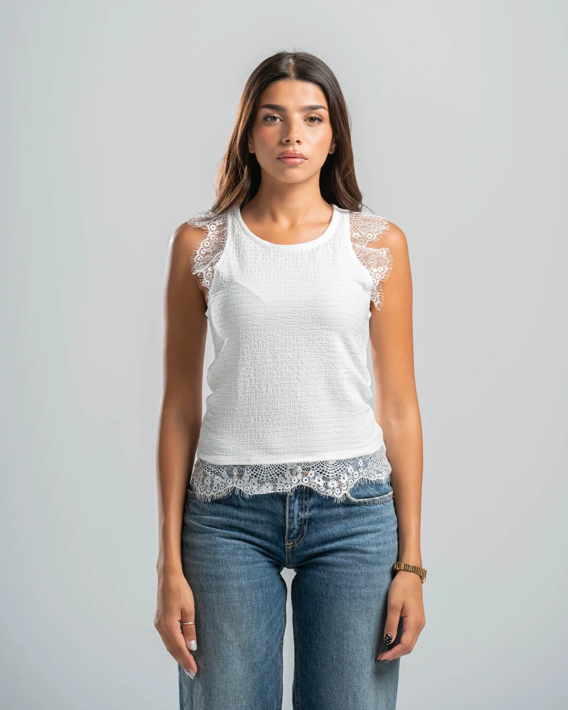 White Lace Textured Top