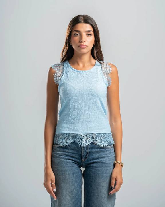 Blue Lace Textured Top