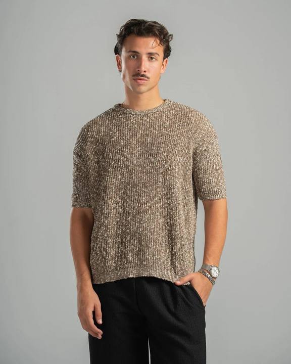 Brown Snowfleck Knit Tee