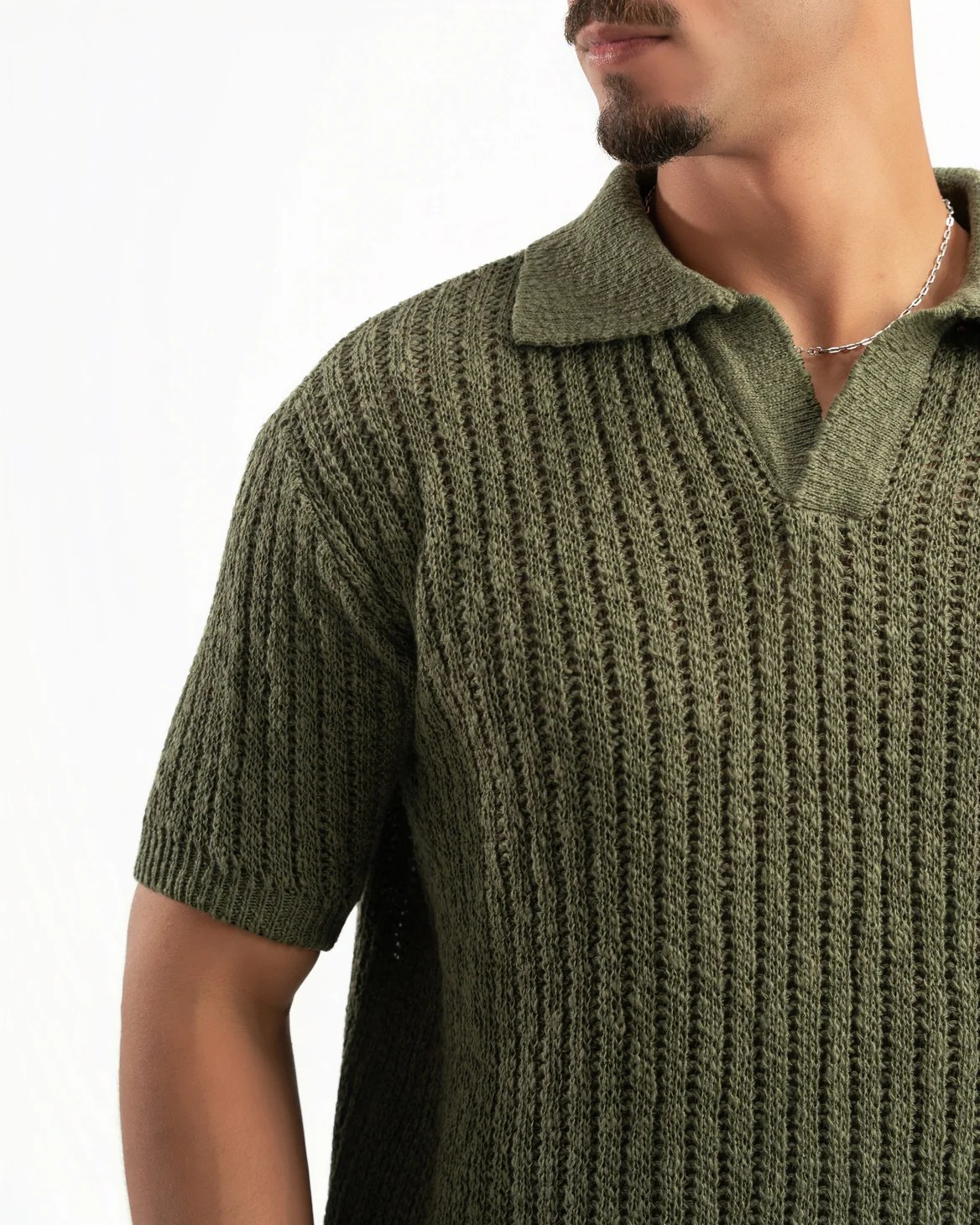OLIVE RIBBED KNIT POLO