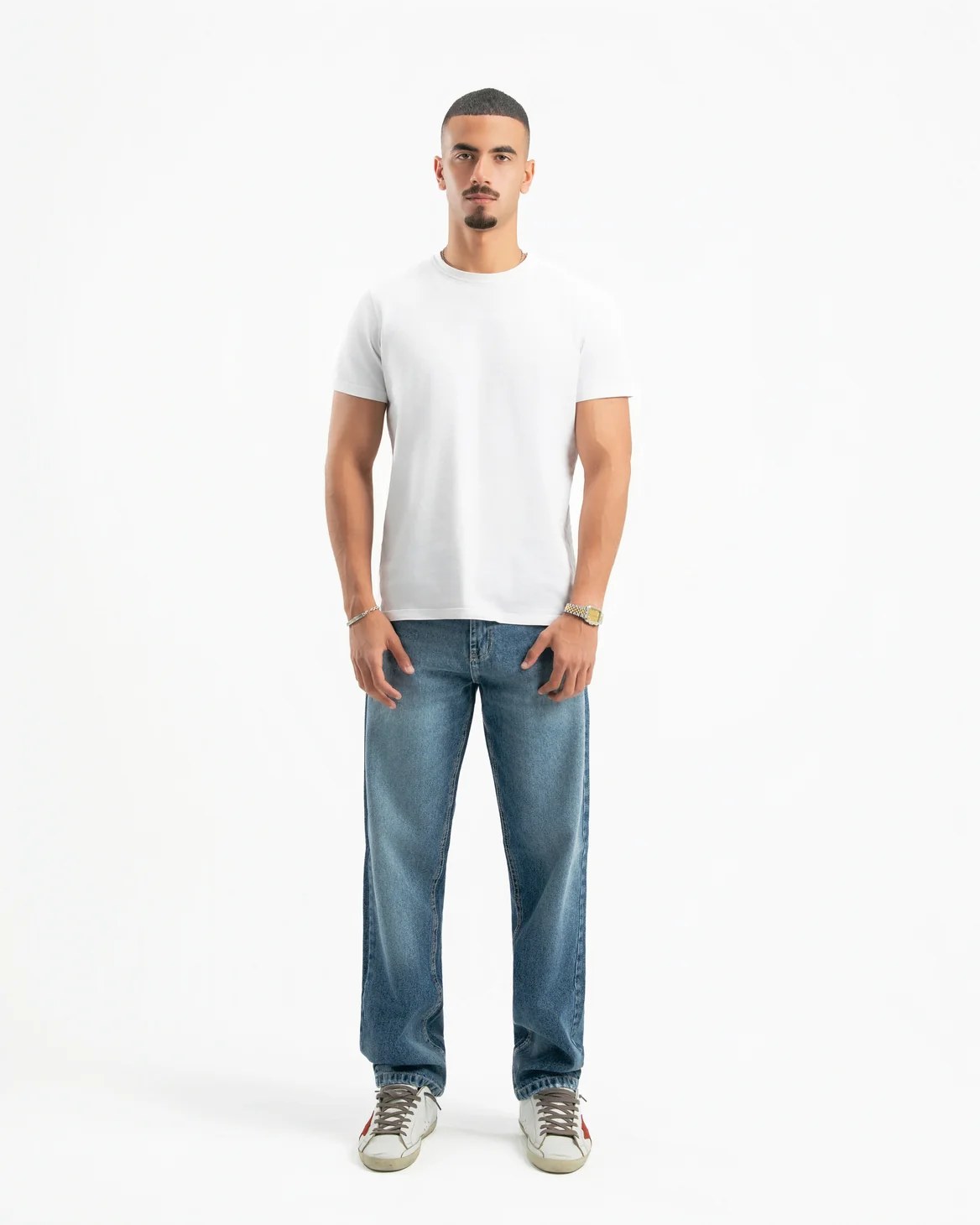 Mid Blue Men Straight Jeans