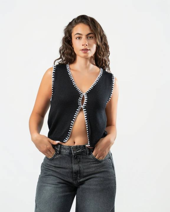 Stitched Knit Top in Black