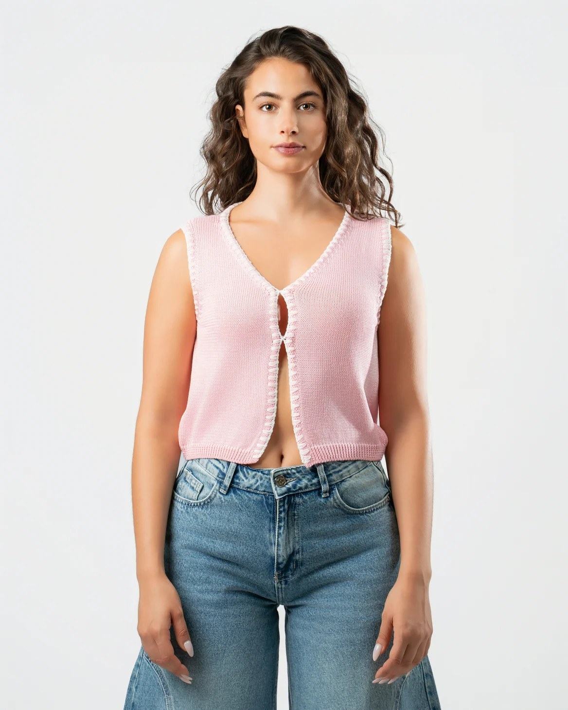 Stitched Knit Top in Pink