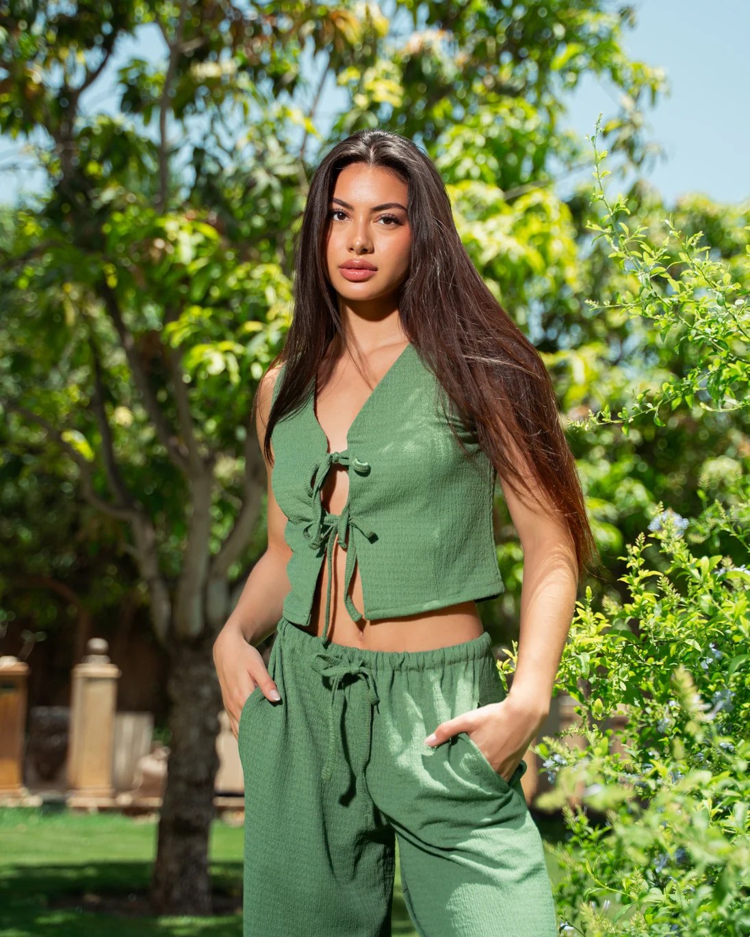 Olive Crinkle Top