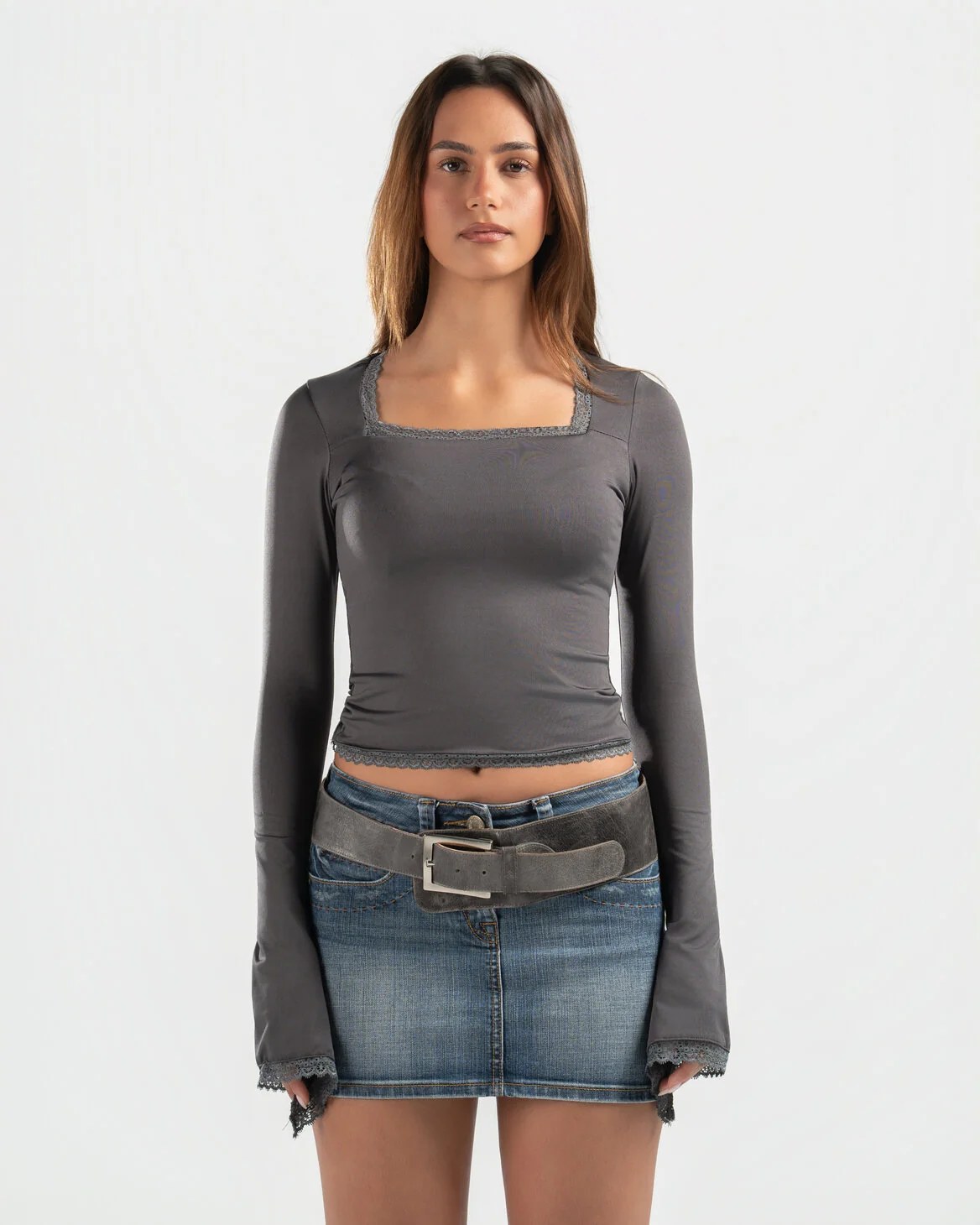 GREY SQUARE LACE TOP