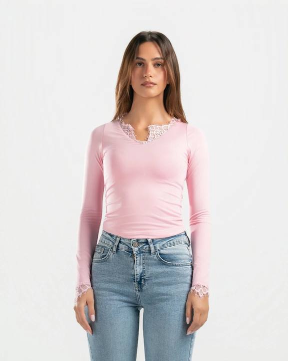 PINK V LACE TOP