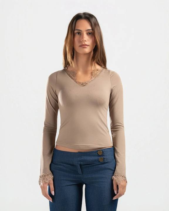 NUDE V LACE TOP