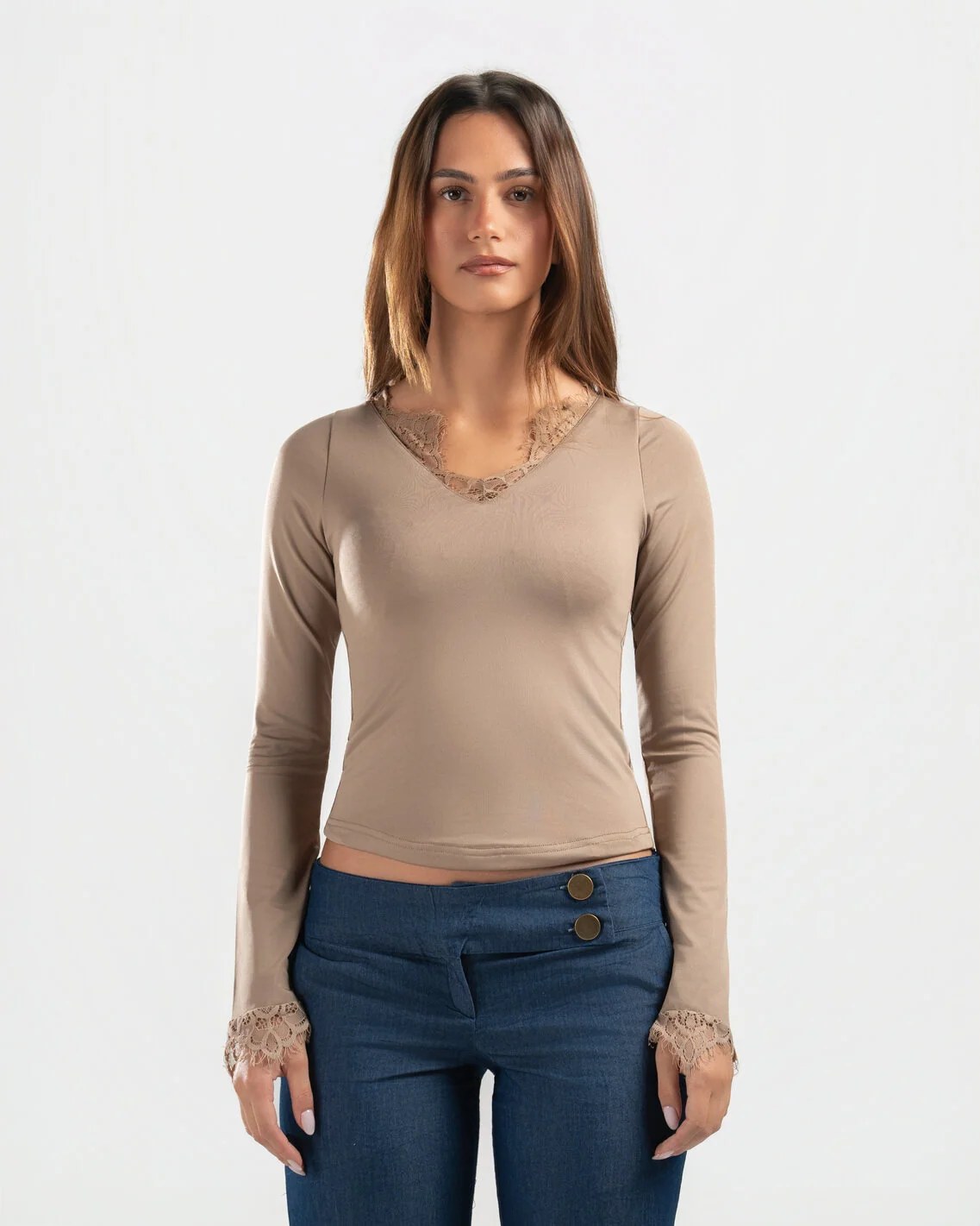 NUDE V LACE TOP