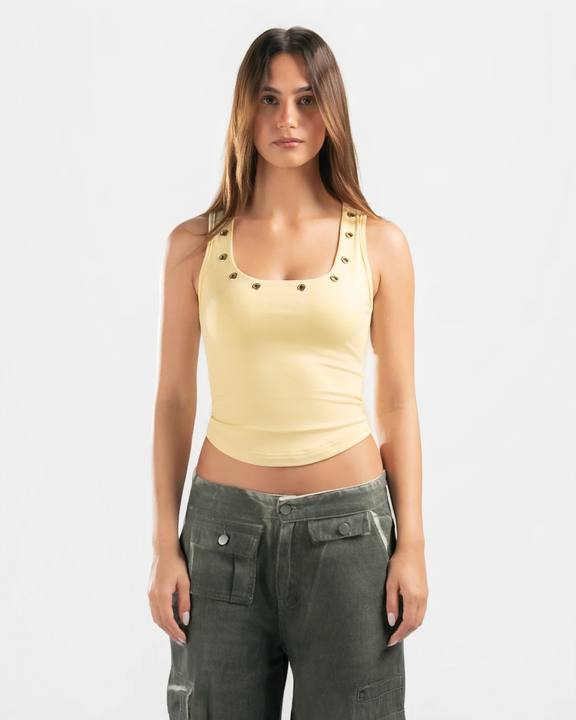 BUTTER YELLOW STUDDED TANK TOP