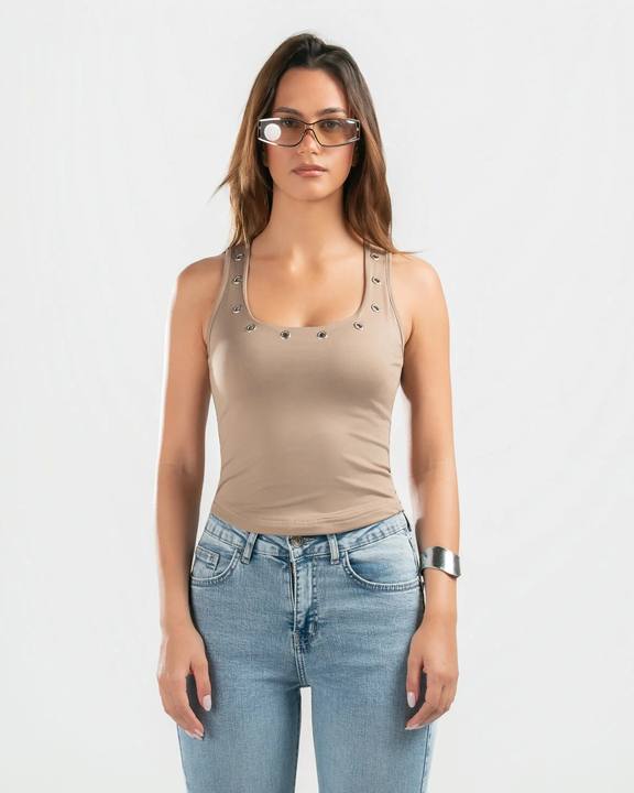 NUDE STUDDED TANK TOP