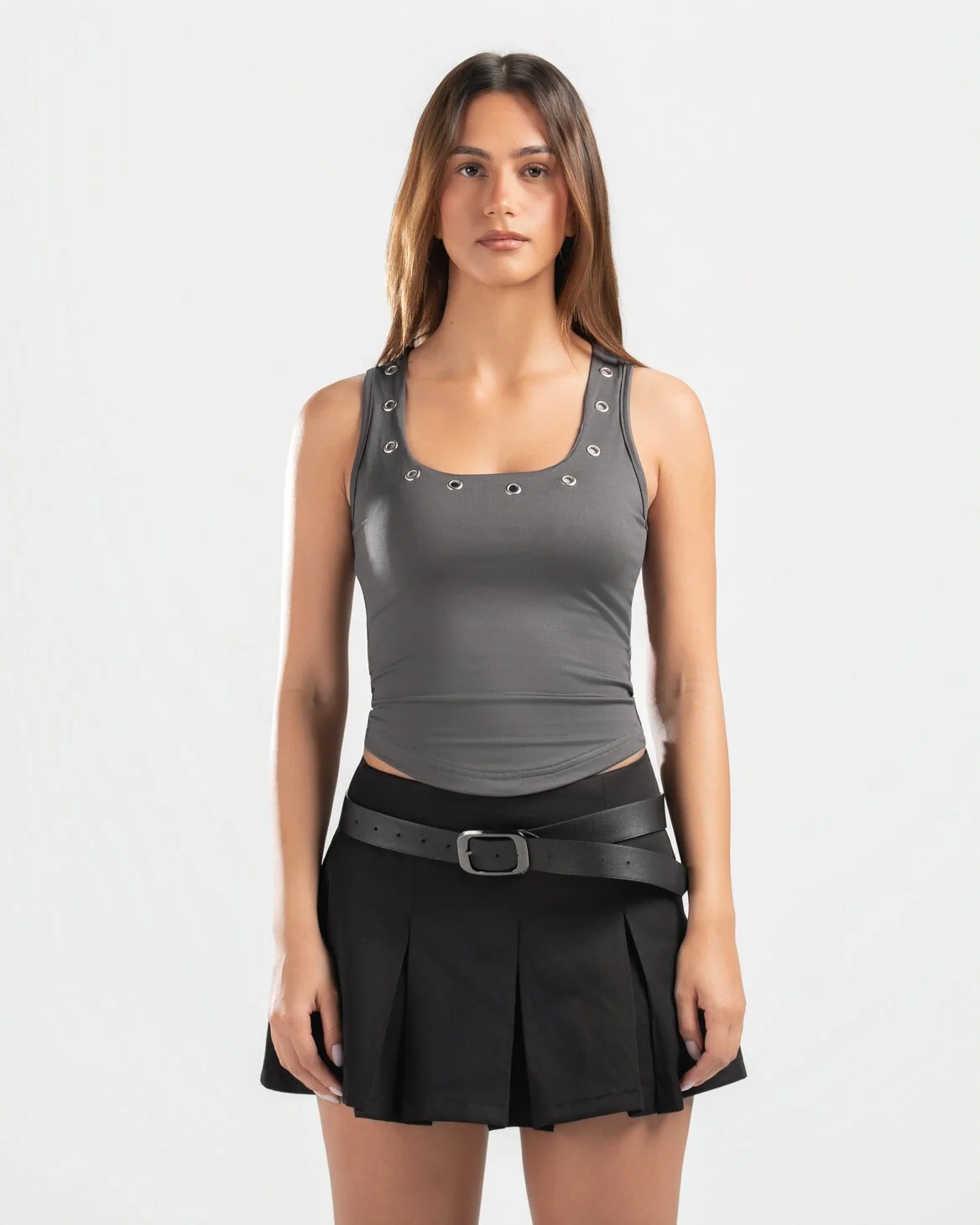 GREY STUDDED TANK TOP